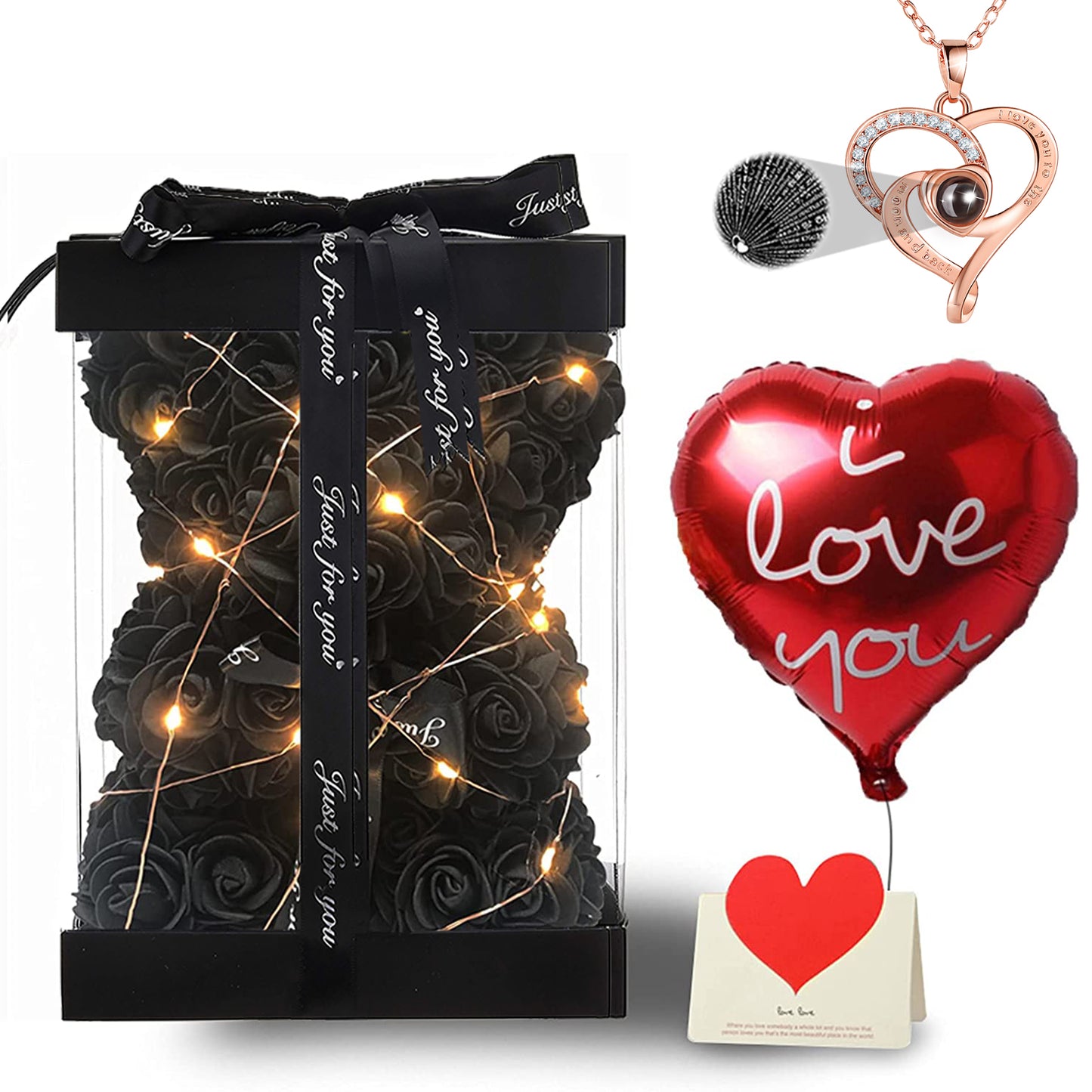U UQUI Bow Tie Black Rose Bear And Necklace