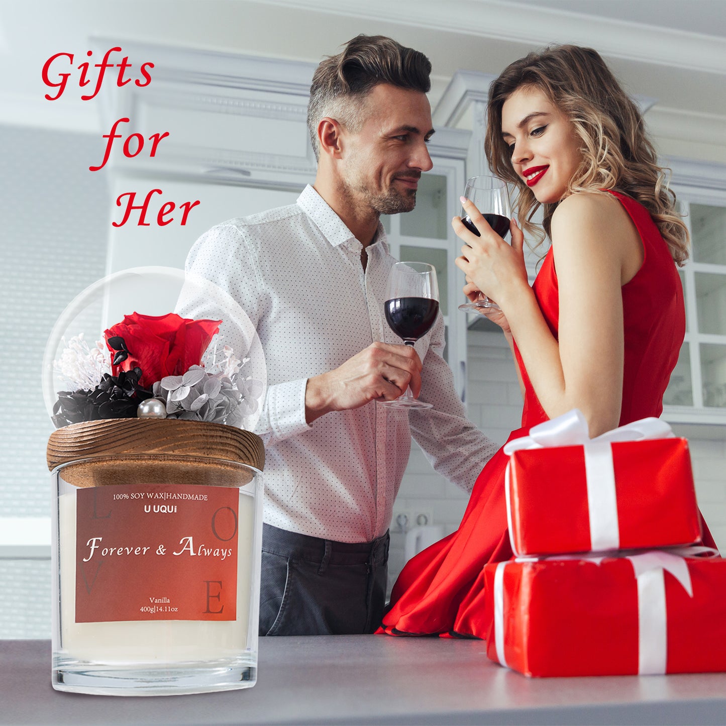 U UQUI Red Flowers Candle