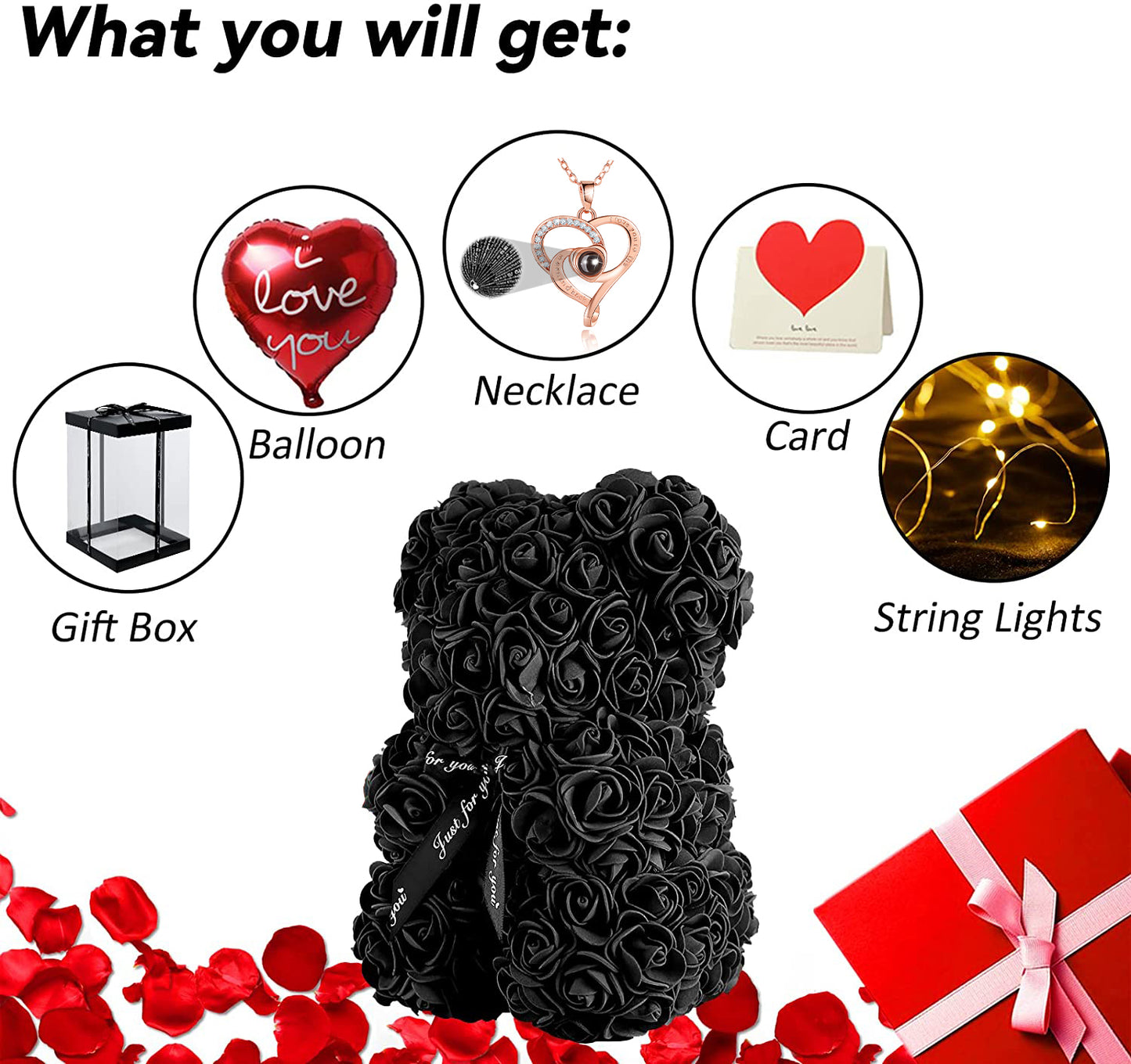 U UQUI Bow Tie Black Rose Bear And Necklace