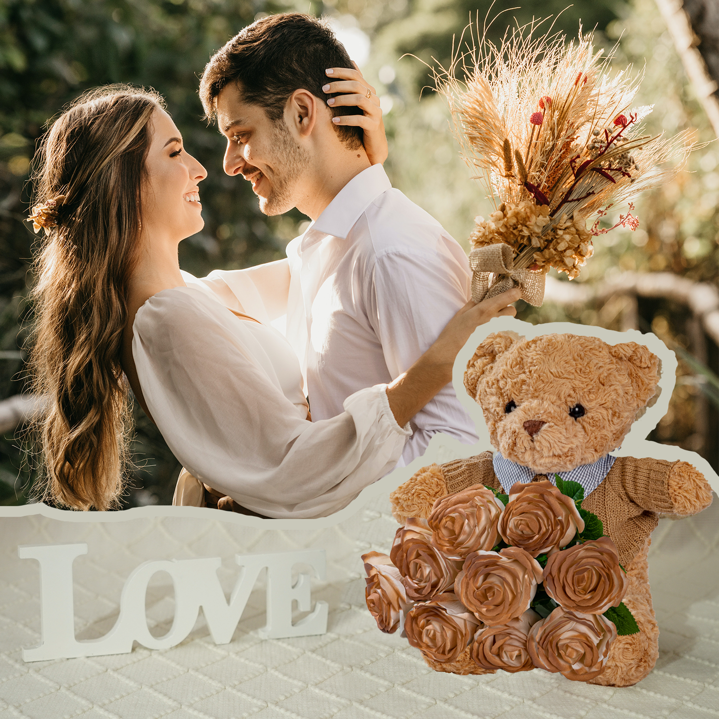 U UQUI Tote Bag Champagne Rose And Bear