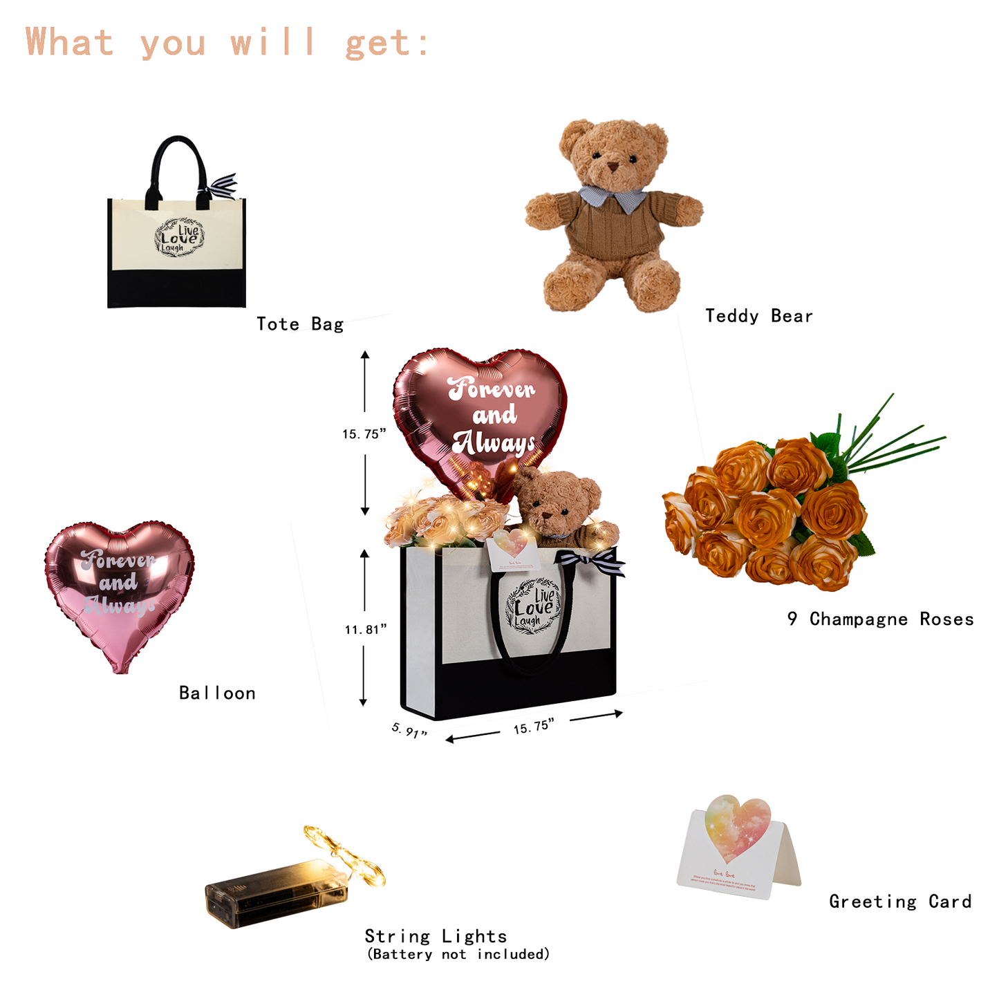 U UQUI Tote Bag Champagne Rose And Bear
