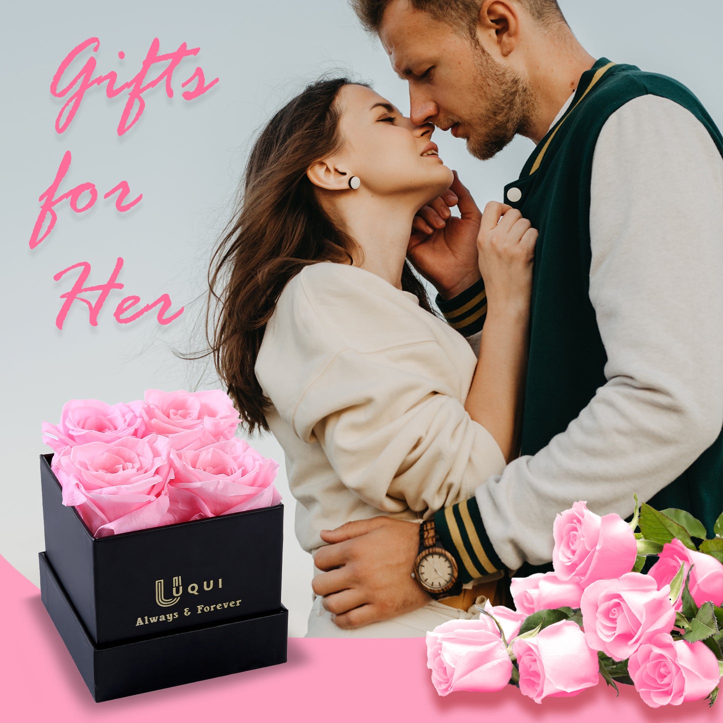 U UQUI 4 Roses Flowers Box And Necklace