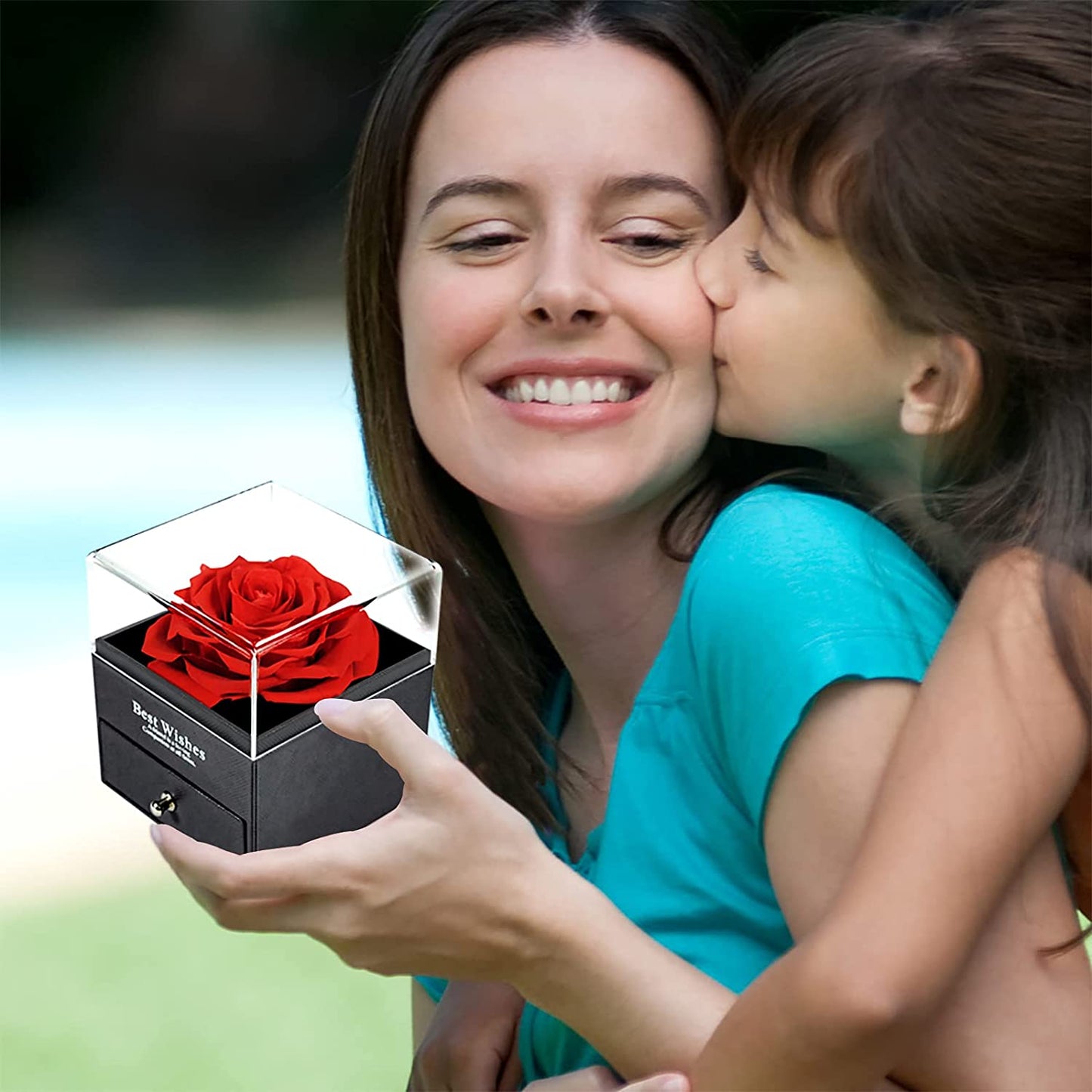 U UQUI Preserved Real Rose with I Love You Heart Necklace 100 Languages