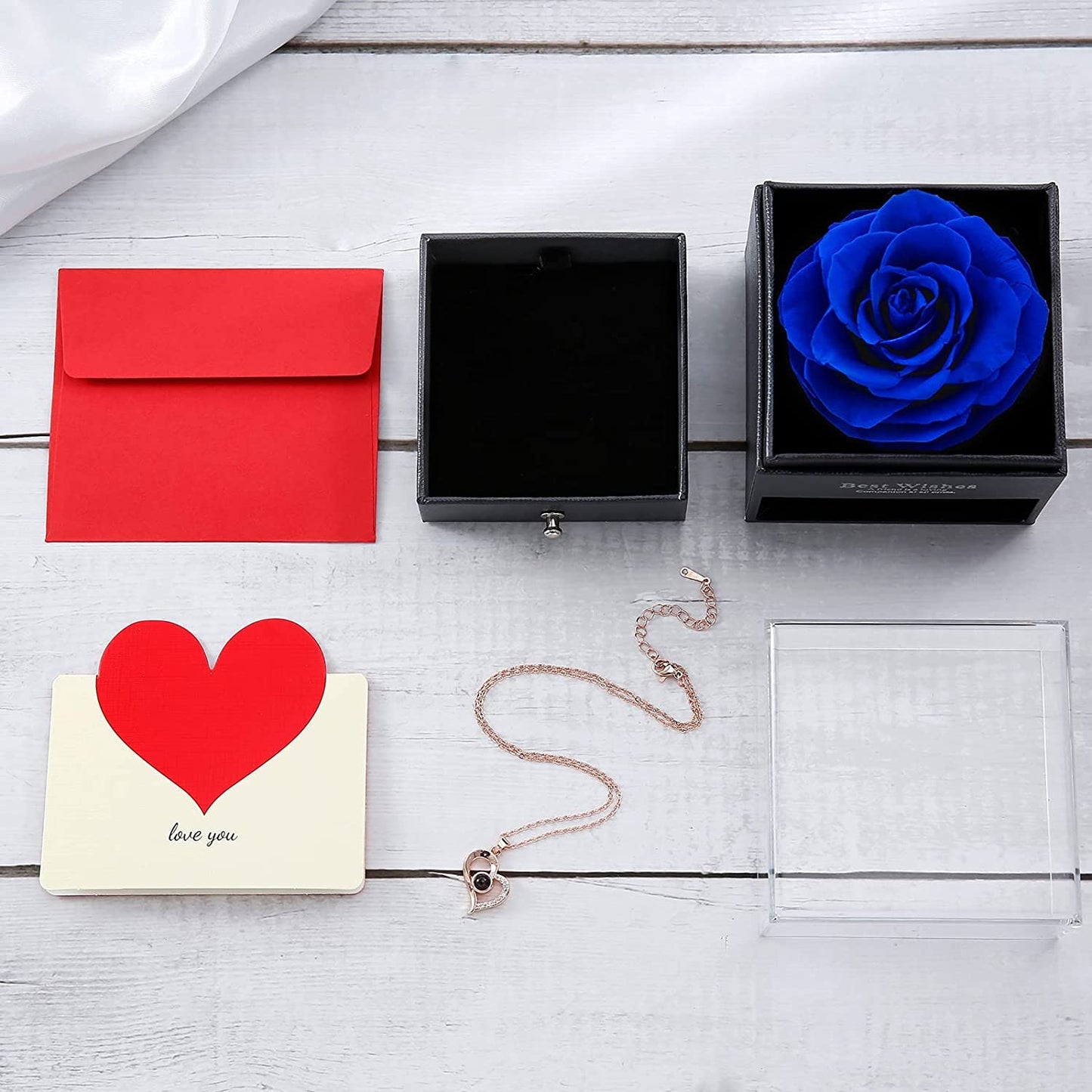 U UQUI Preserved Real Rose with I Love You Heart Necklace 100 Languages