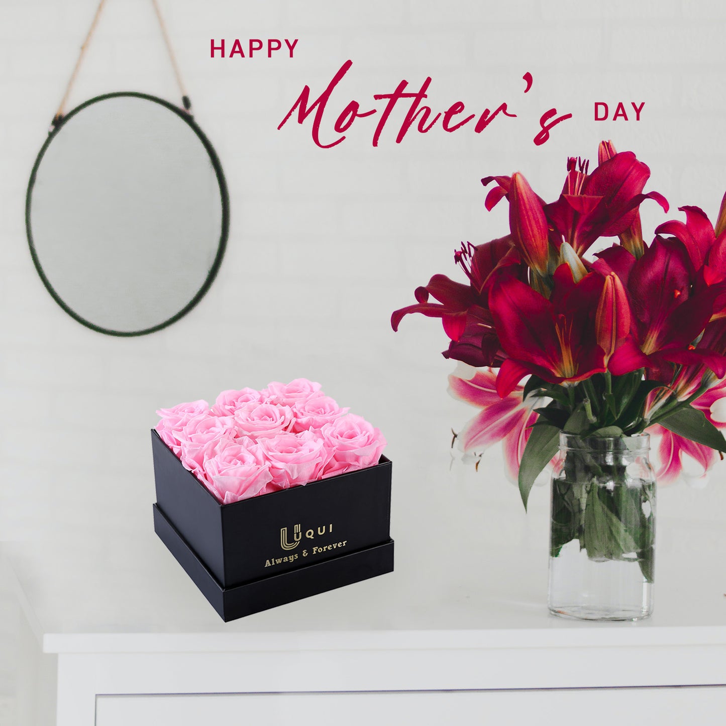U UQUI 9 Roses Flowers Box And Necklace