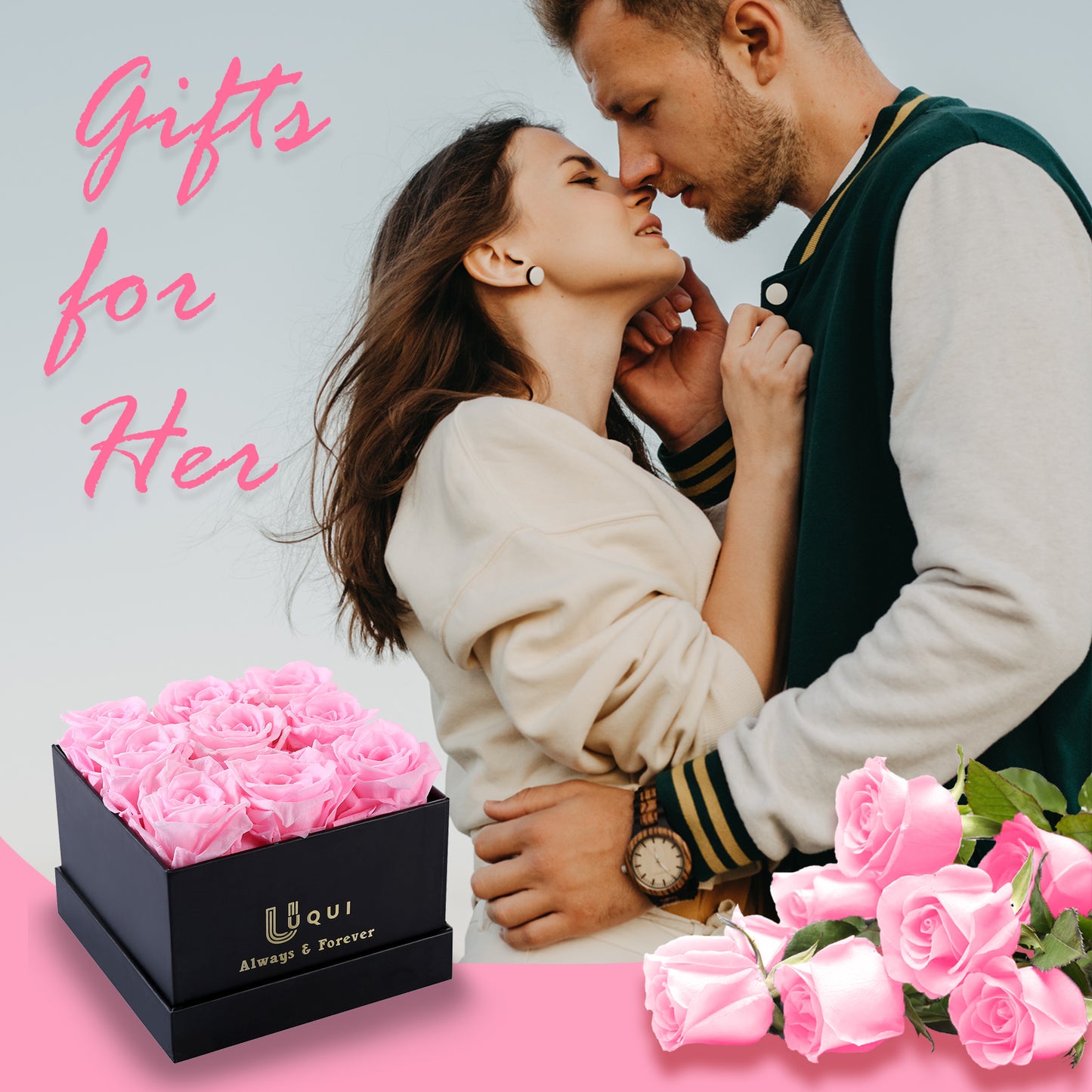 U UQUI 9 Roses Flowers Box And Necklace