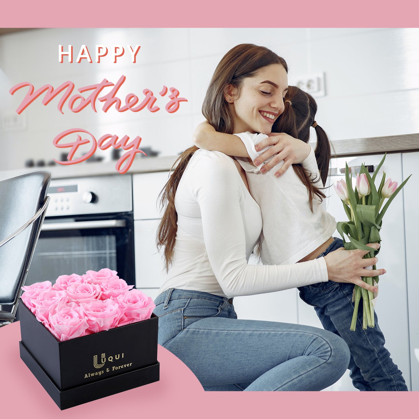 U UQUI 9 Roses Flowers Box And Necklace