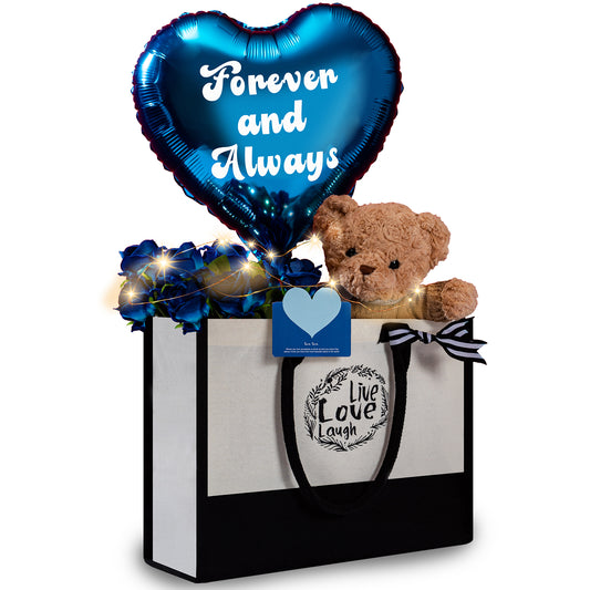 U UQUI Tote Bag Blue Rose And Bear