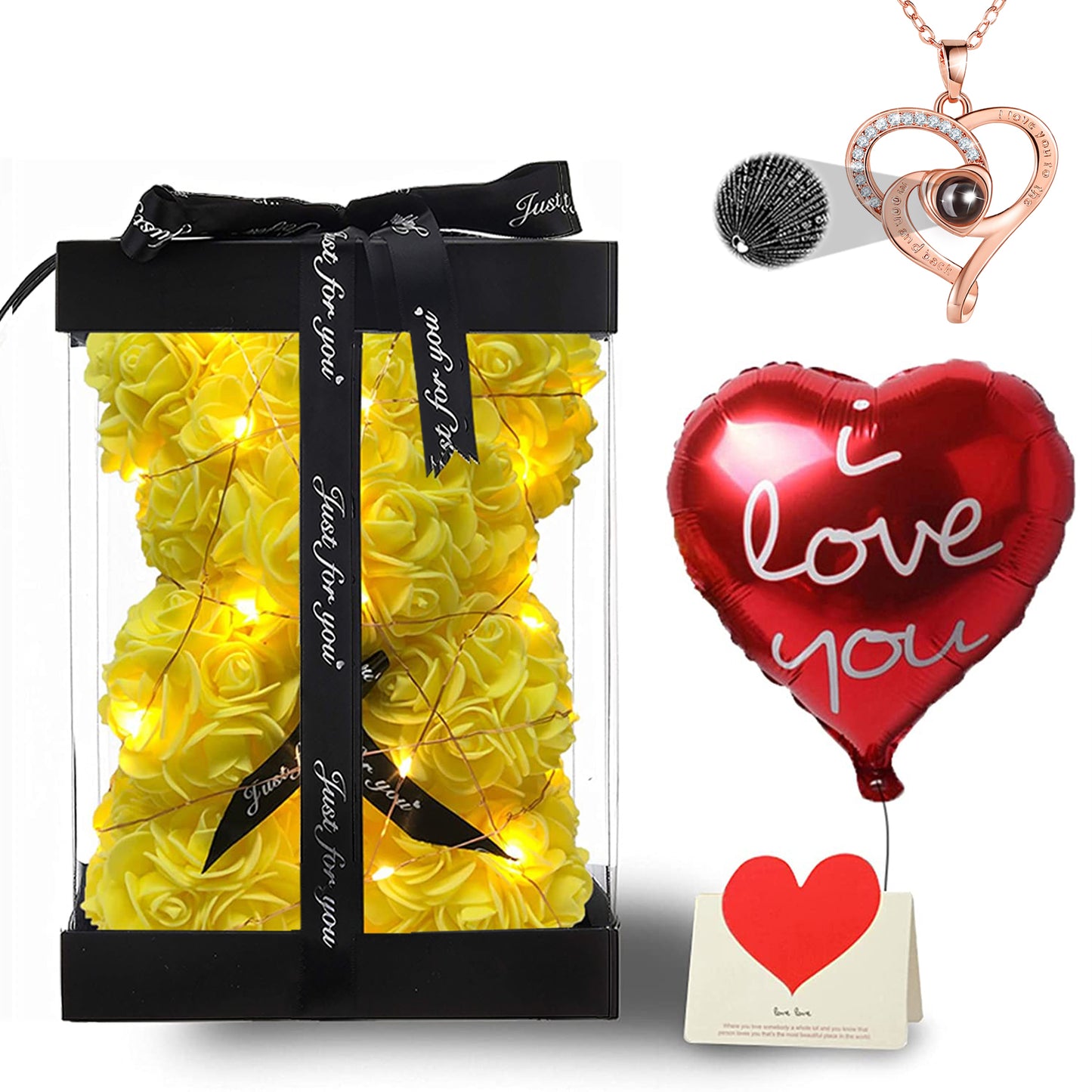 U UQUI Bow Tie Yellow Rose Bear And Necklace