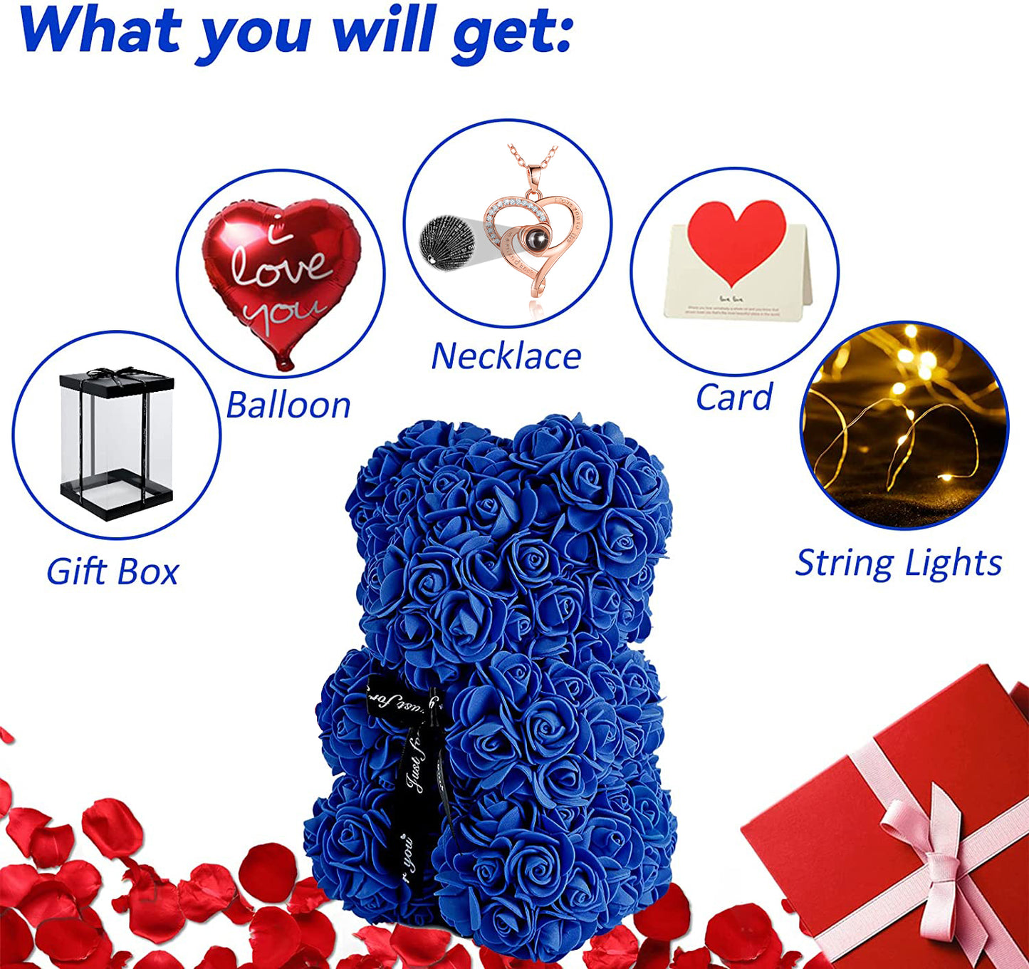 U UQUI Bow Tie Blue Rose Bear And Necklace