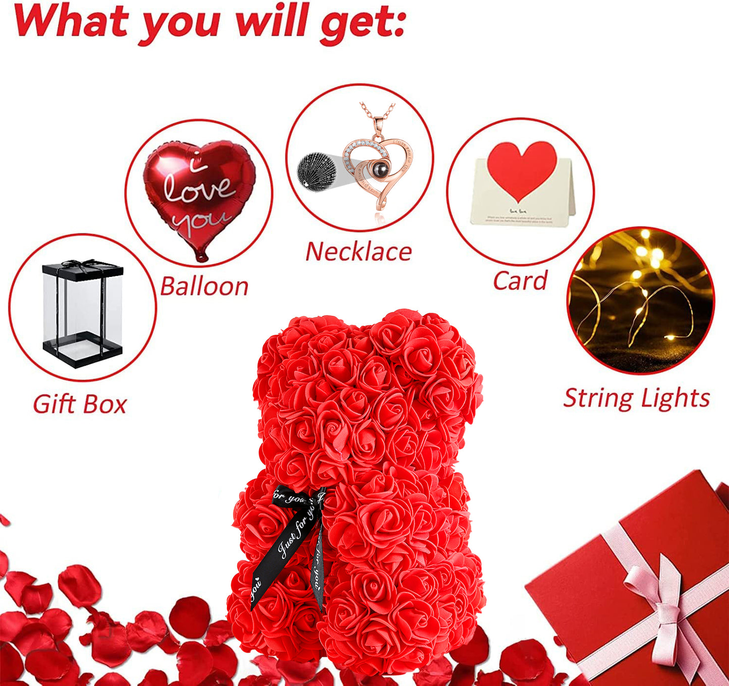 U UQUI Bow Tie Wine Red Rose Bear And Necklace