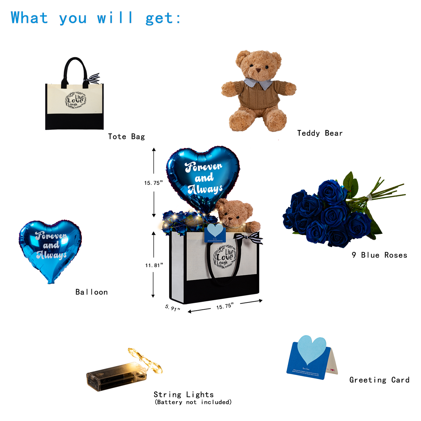 U UQUI Tote Bag Blue Rose And Bear