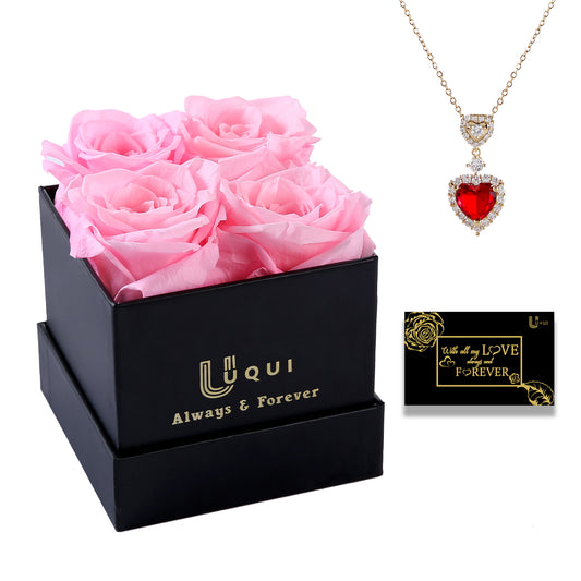 U UQUI 4 Roses Flowers Box And Necklace