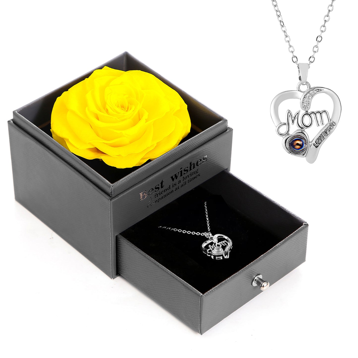 U UQUI Preserved Real Rose with I Love You Heart Necklace 100 Languages