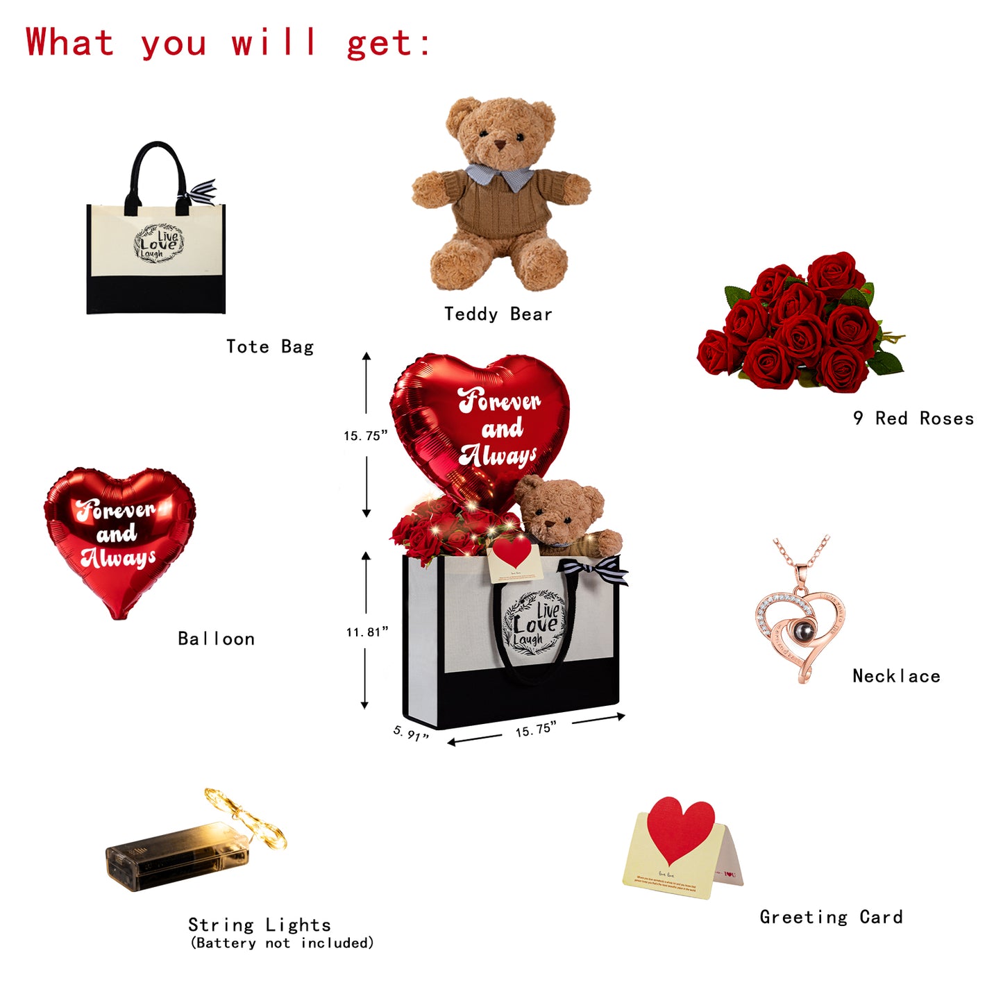 U UQUI Tote Bag Red Rose And Bear