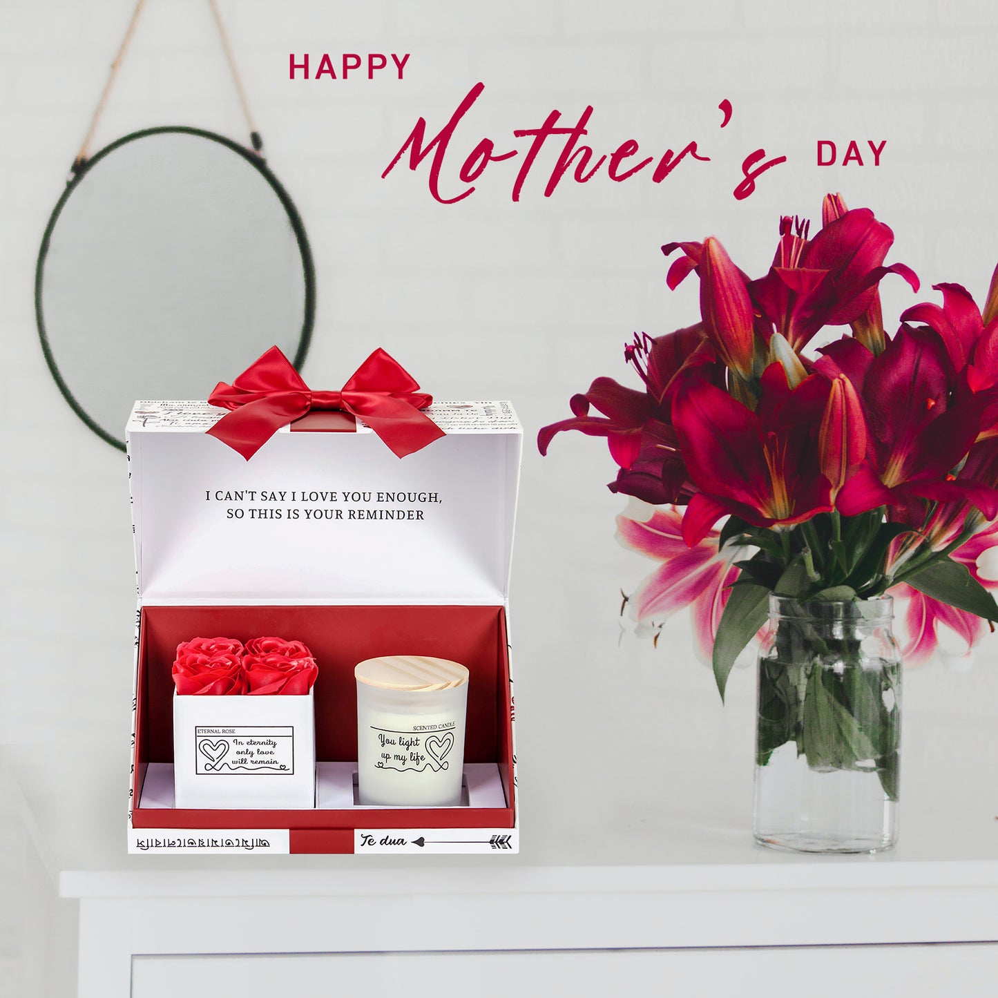 U UQUI Eternal Roses in Box & Scented Candle Gift Set