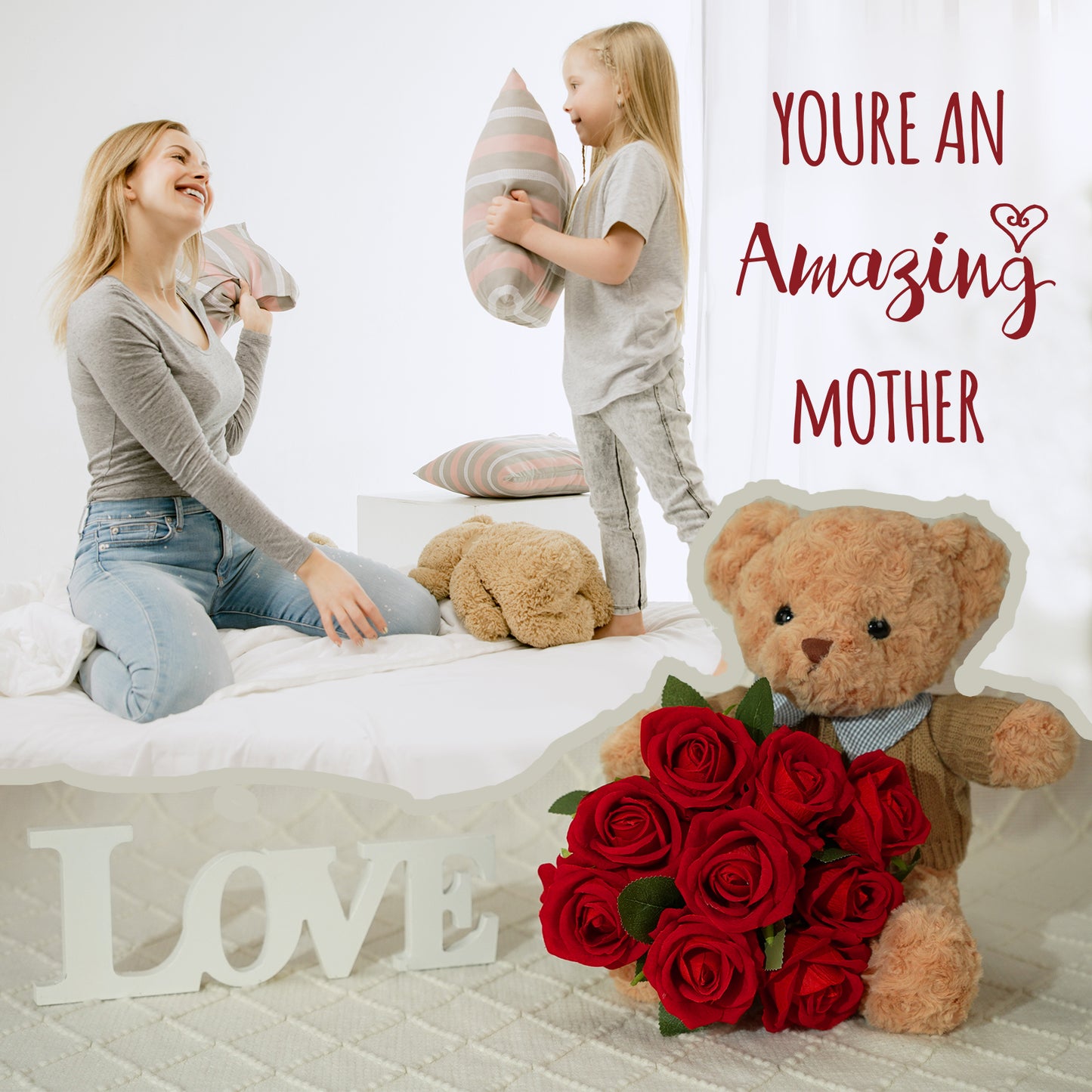 U UQUI Tote Bag Red Rose And Bear