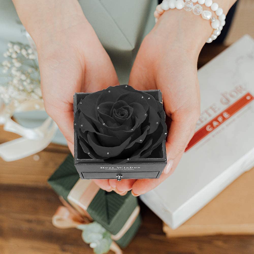 U UQUI Preserved Real Rose with I Love You Heart Necklace 100 Languages