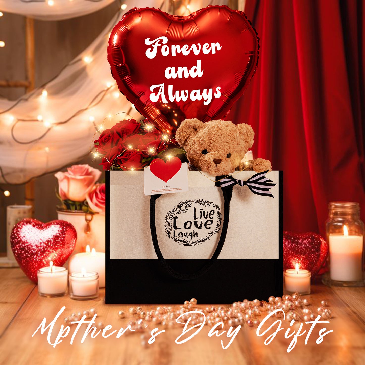 U UQUI Tote Bag Red Rose And Bear