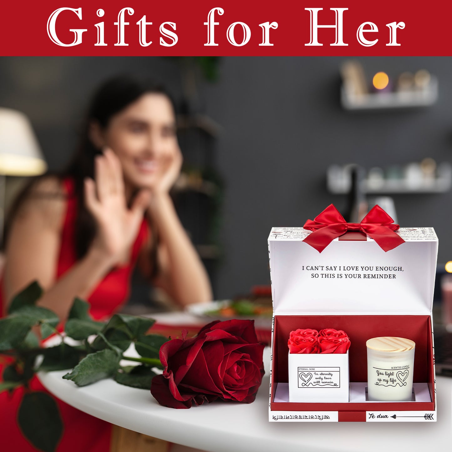 U UQUI Eternal Roses in Box & Scented Candle Gift Set