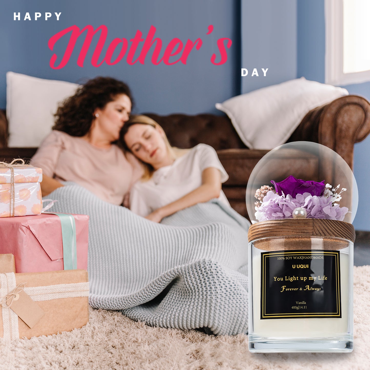 U UQUI Purple Flowers Candle