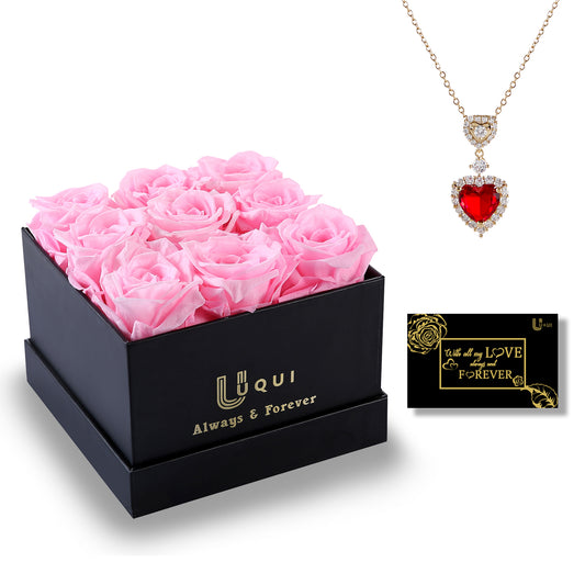 U UQUI 9 Roses Flowers Box And Necklace