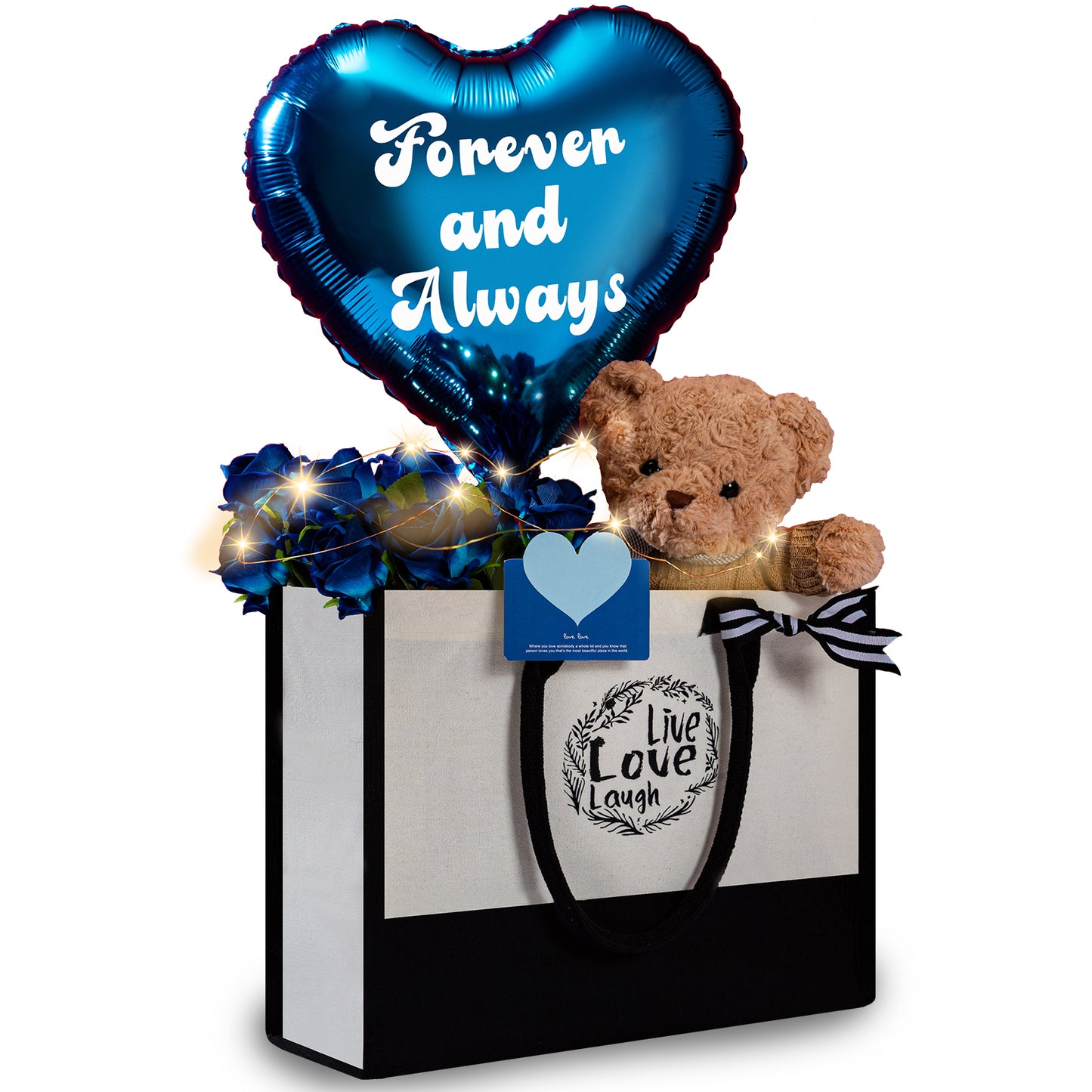 U UQUI Tote Bag Blue Rose And Bear