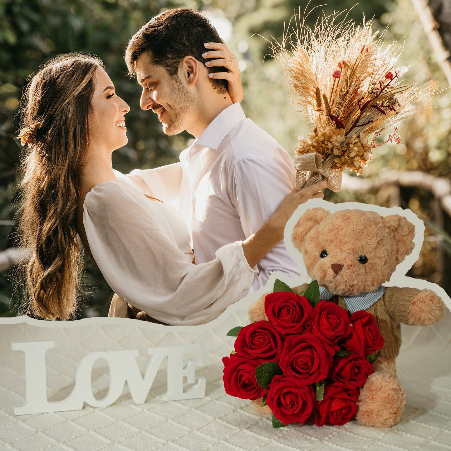 U UQUI Tote Bag Red Rose And Bear