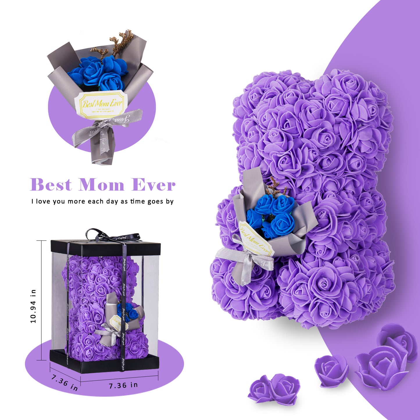 U UQUI Best Mom Purple Rose Bear And Necklace