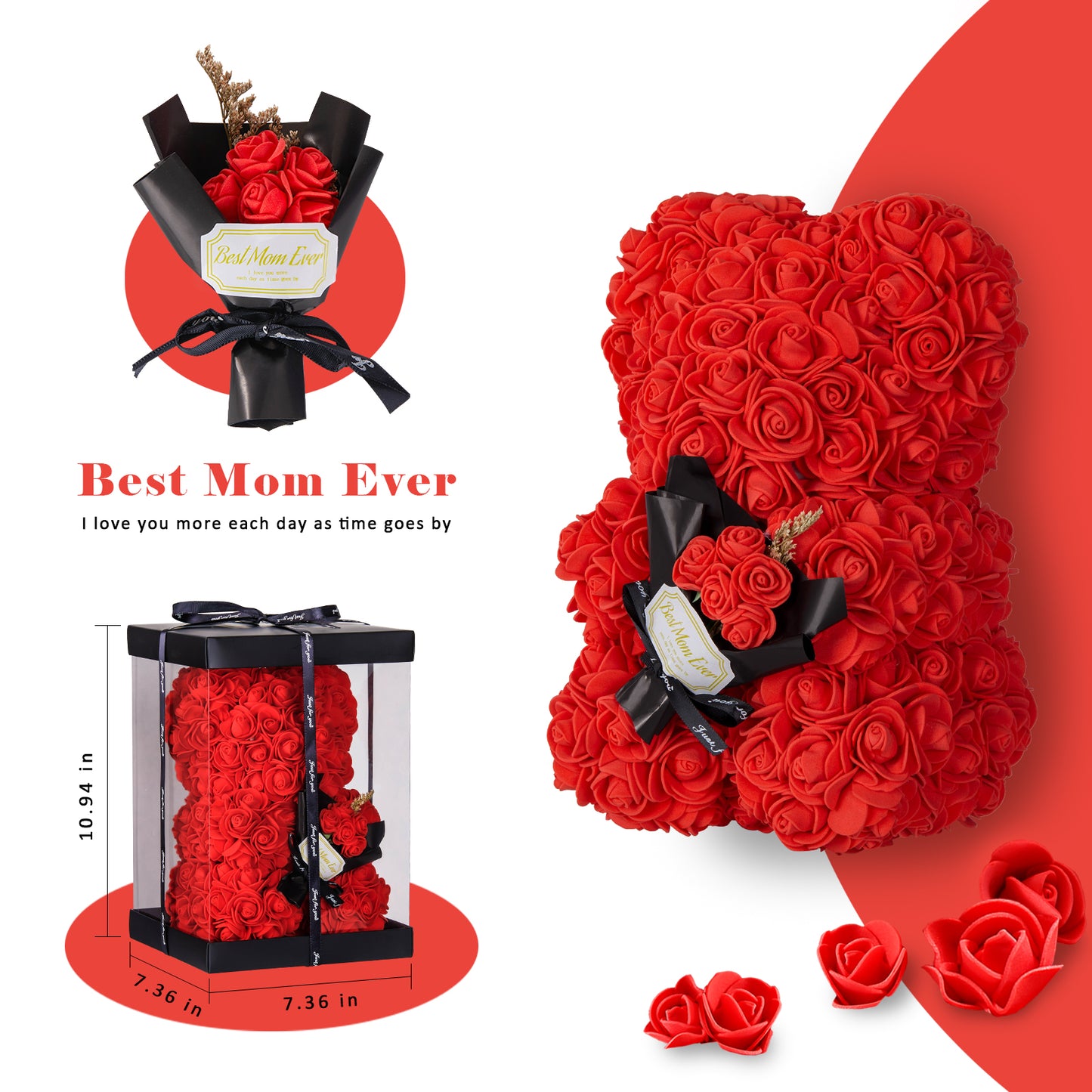 U UQUI Best Mom Red Rose Bear And Necklace