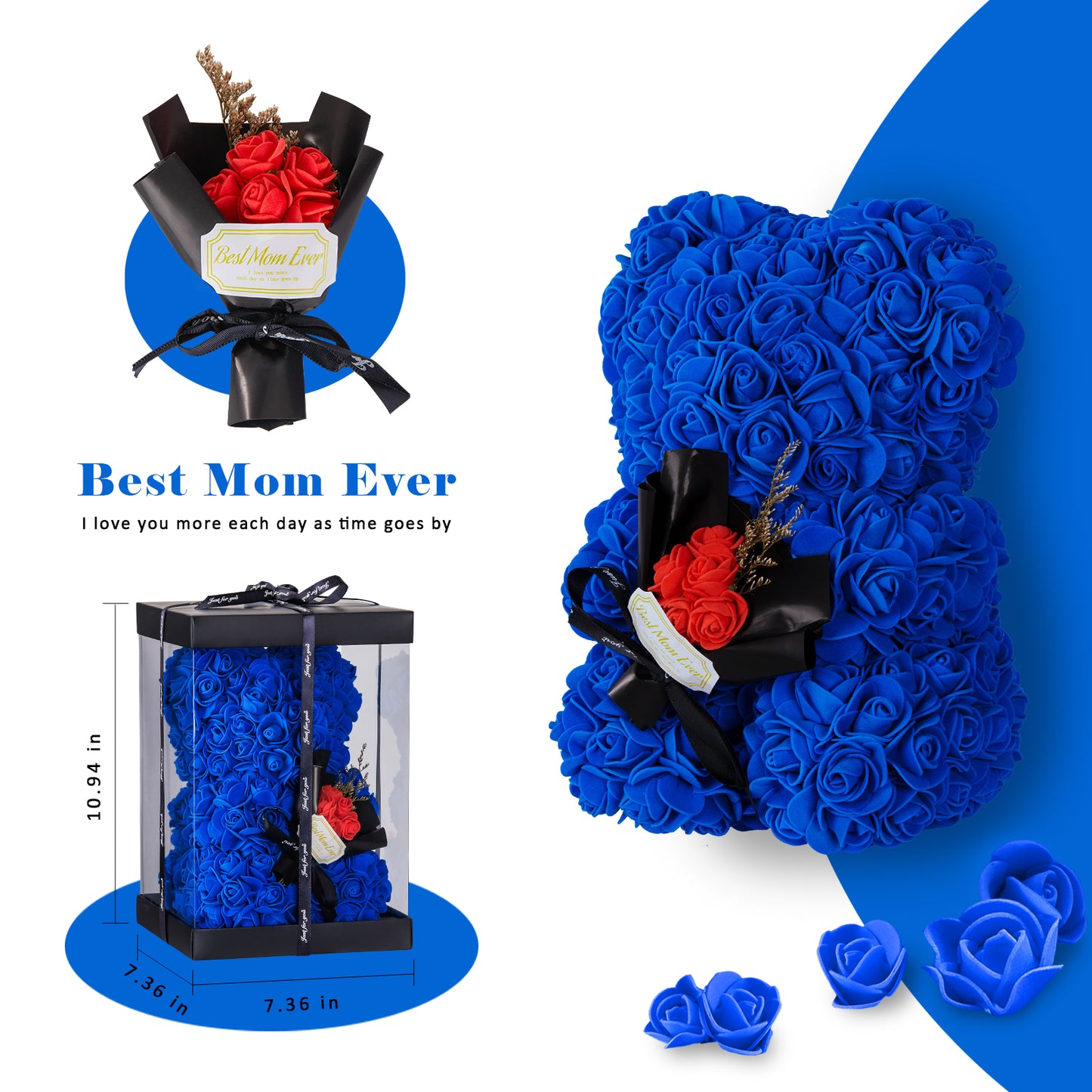 U UQUI Best Mom Blue Rose Bear And Necklace