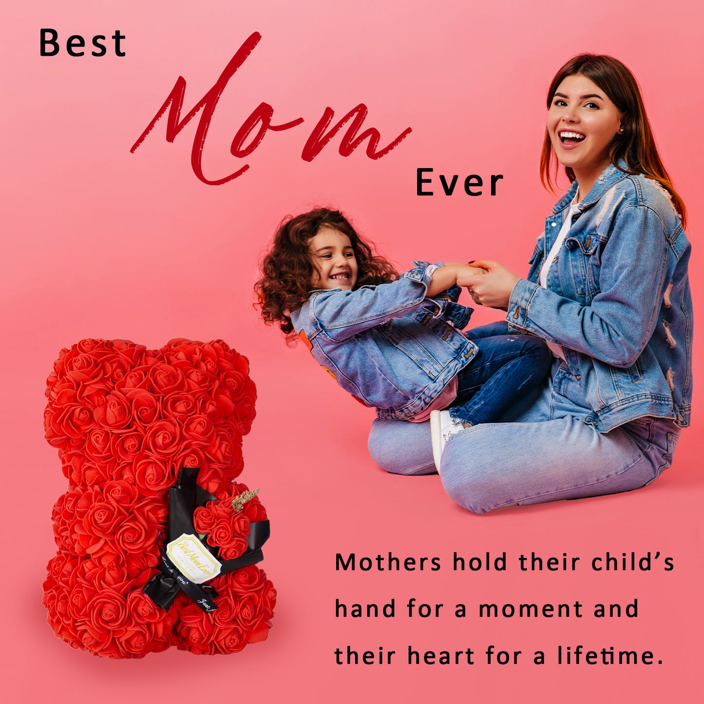 U UQUI Best Mom Red Rose Bear And Necklace