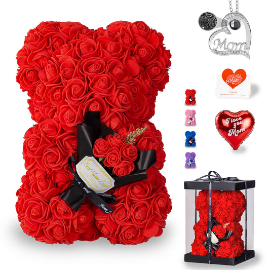 U UQUI Best Mom Red Rose Bear And Necklace